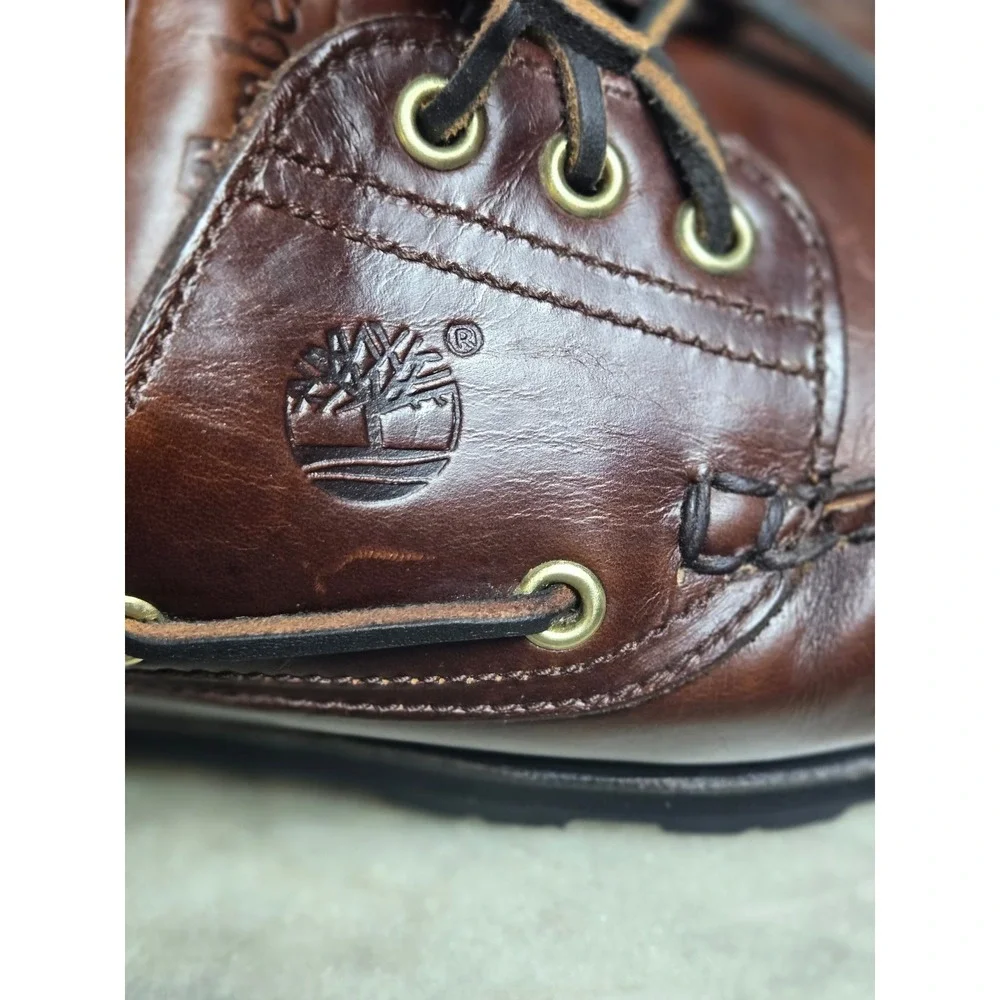 Timberland Mens 3-Eye Lug Handsewn Boat Shoes Dark Brown Leather 11.5M 79601